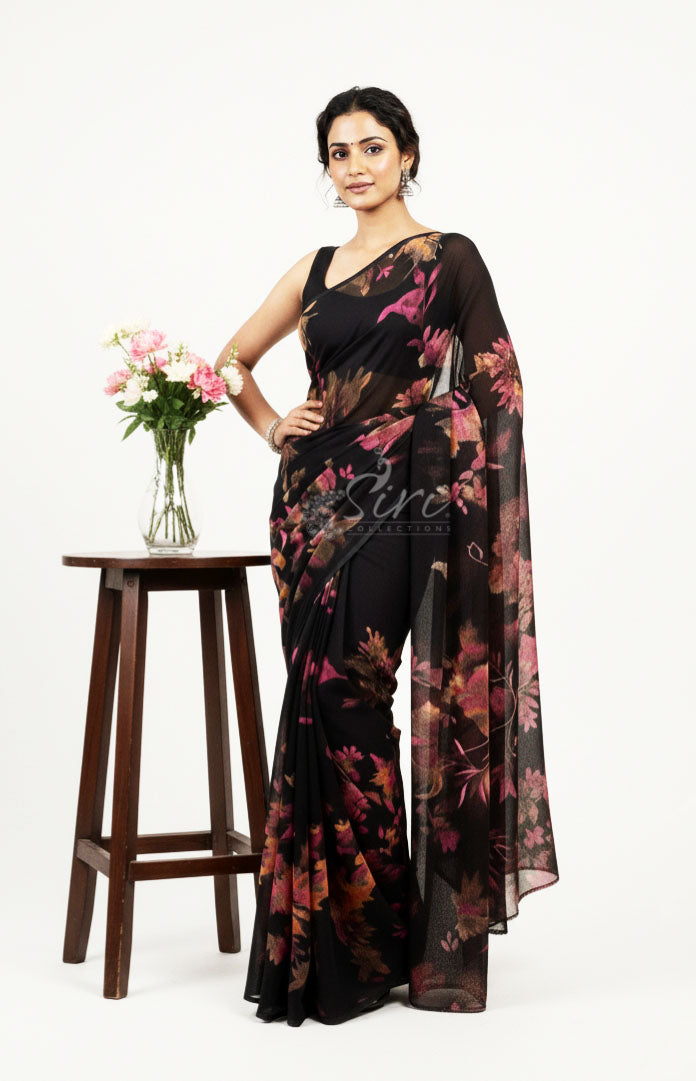 Latest Garden Vareli Printed Nara Chiffon Saree