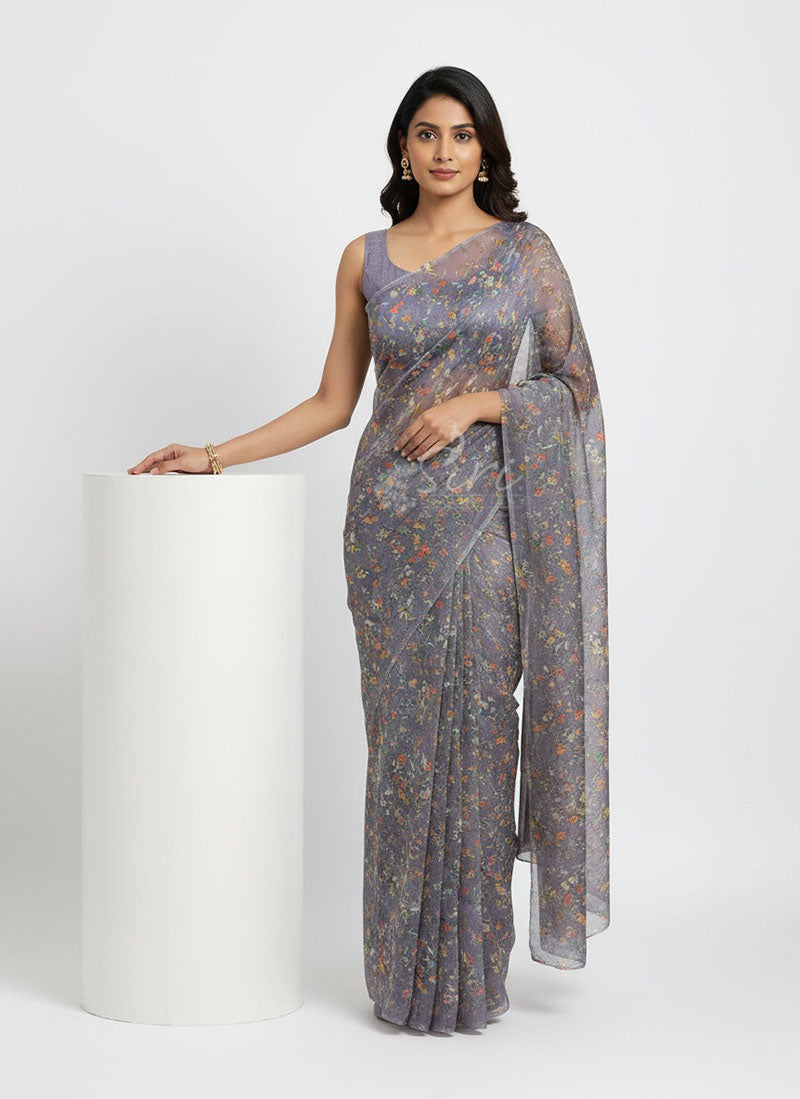 Latest Garden Vareli Printed Nara Chiffon Saree