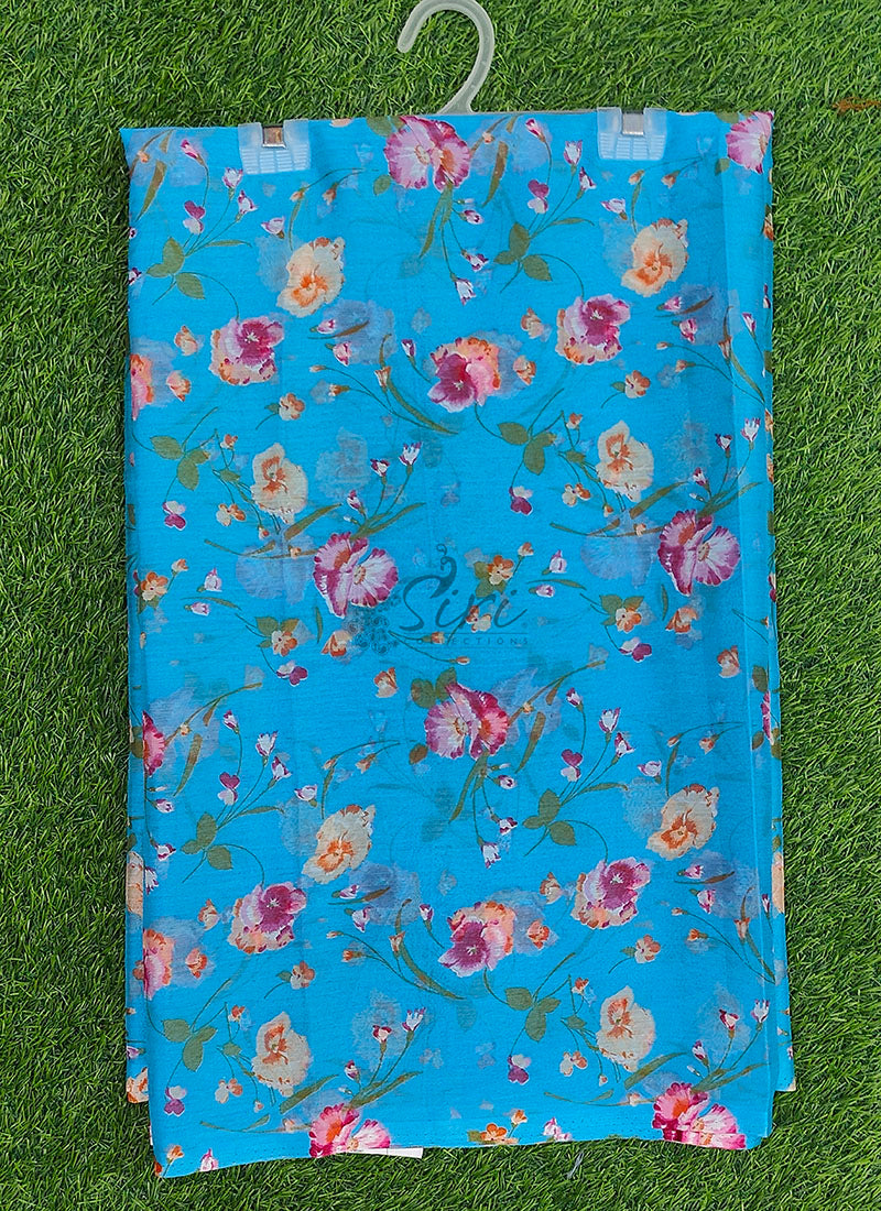 Latest Garden Vareli Blue Floral Nara Chiffon Saree