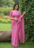 Latest Garden Vareli Pink Floral Nara Chiffon Saree
