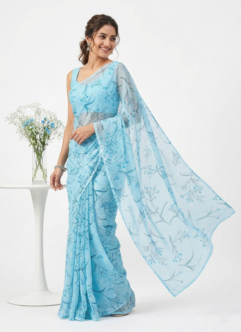 High Quality Garden Vareli Printed Nara Chiffon Saree