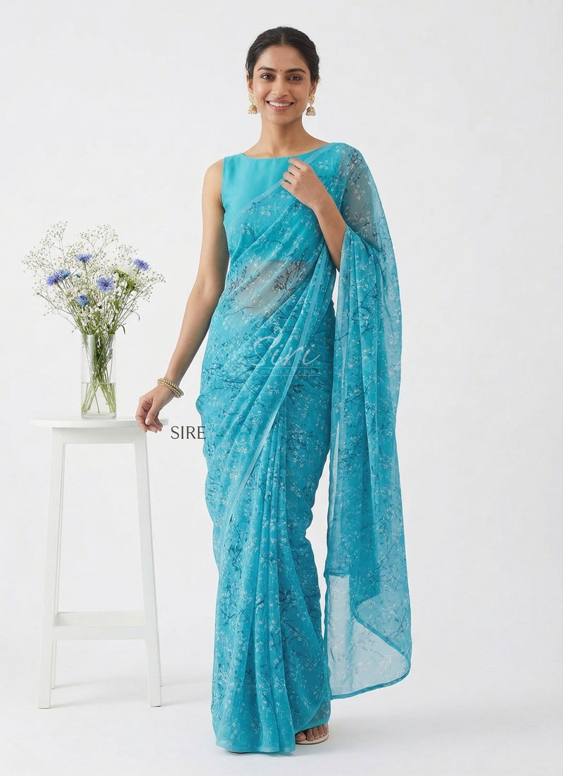 High Quality Garden Vareli Printed Nara Chiffon Saree