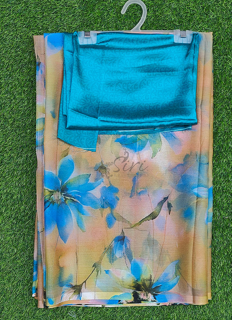 Authentic Garden Vareli Printed Nara Chiffon Saree with Blouse