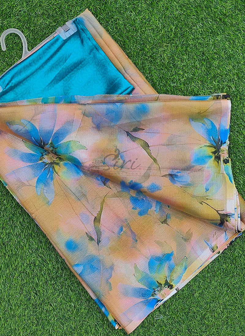 Authentic Garden Vareli Printed Nara Chiffon Saree with Blouse