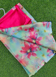 Authentic Garden Vareli Printed Nara Chiffon Saree with Blouse