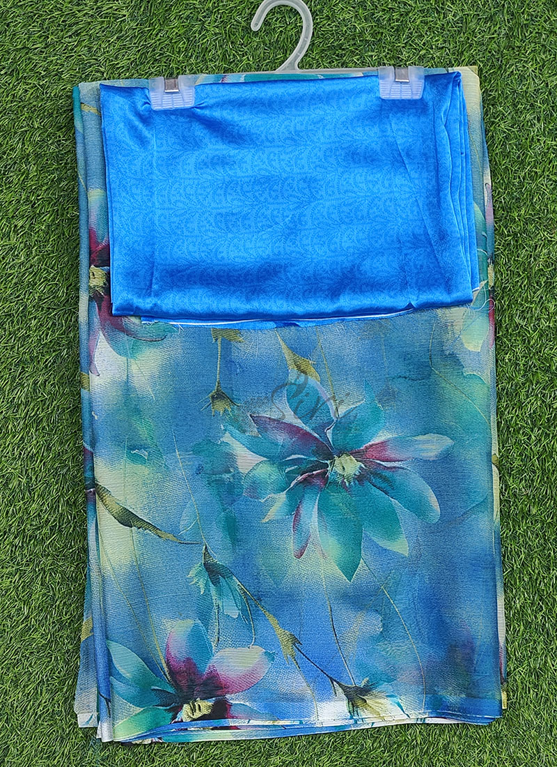 Authentic Garden Vareli Printed Nara Chiffon Saree with Blouse