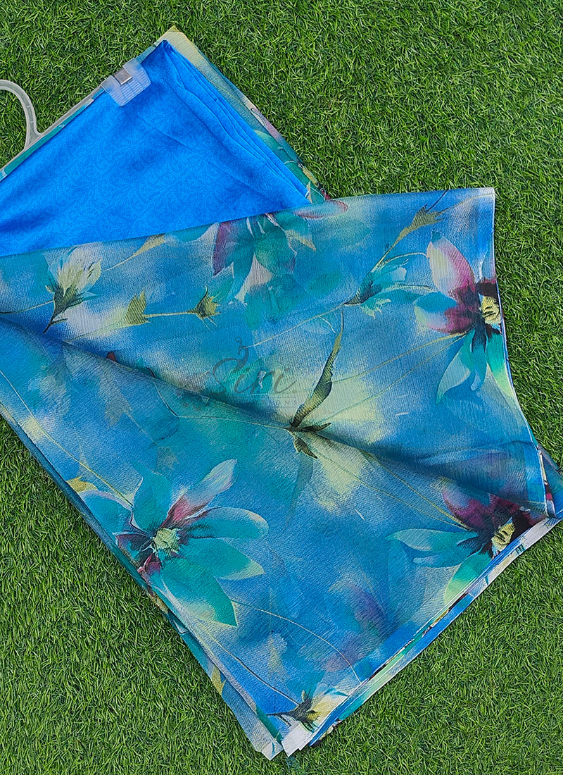 Authentic Garden Vareli Printed Nara Chiffon Saree with Blouse