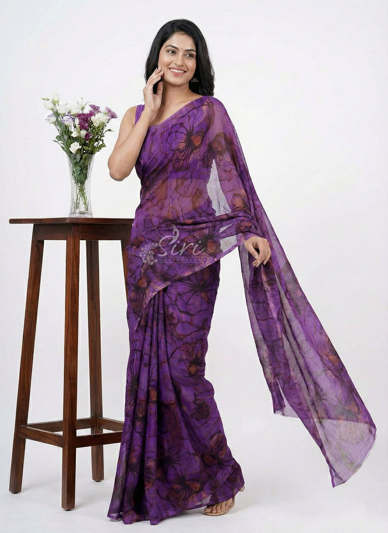 High Quality Garden Vareli Printed Nara Chiffon Saree