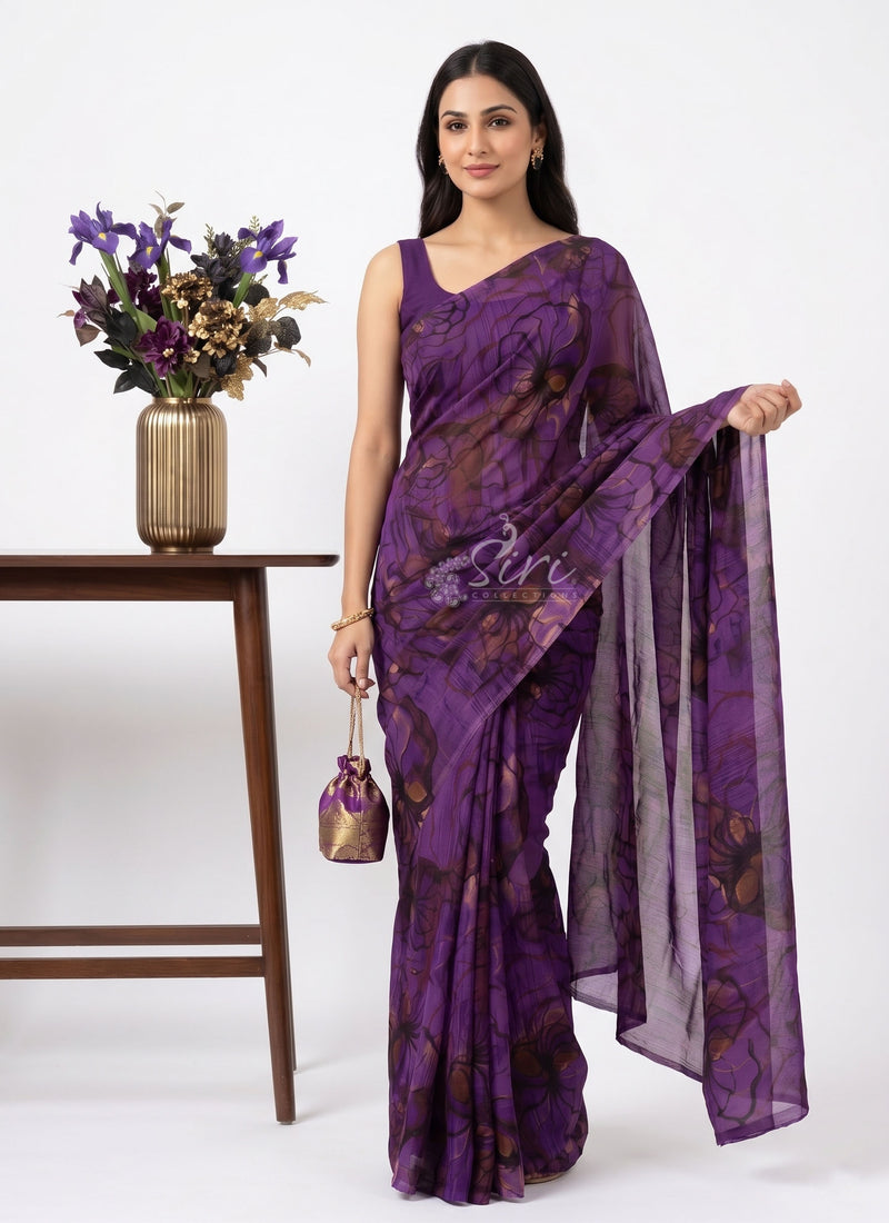High Quality Garden Vareli Printed Nara Chiffon Saree