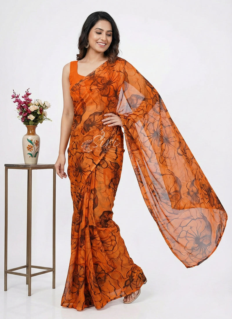 High Quality Garden Vareli Printed Nara Chiffon Saree
