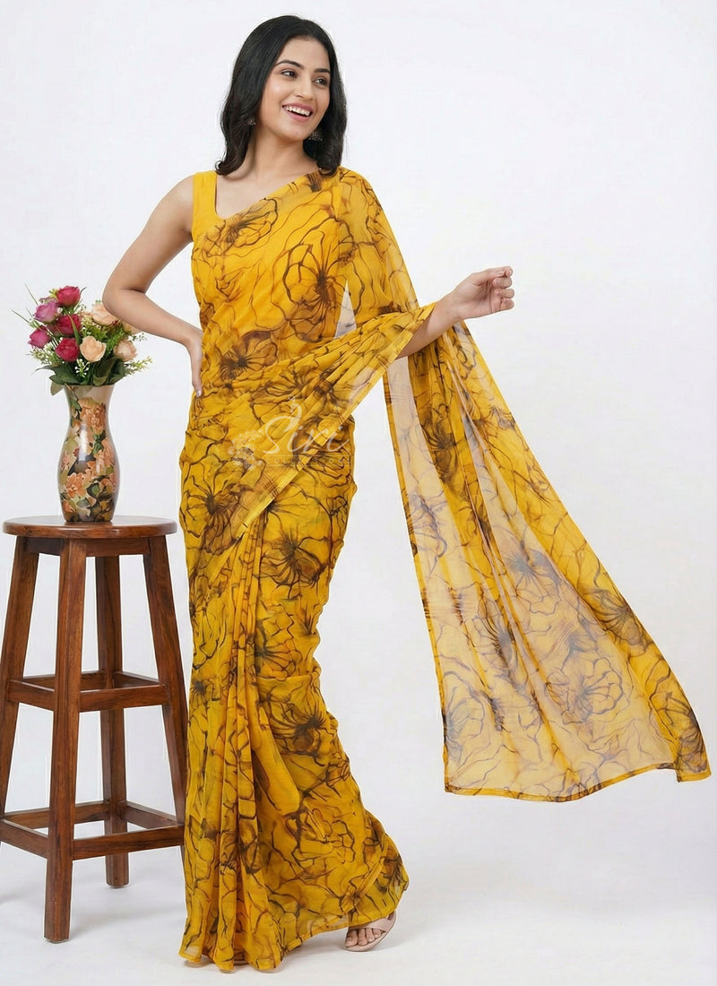 High Quality Garden Vareli Printed Nara Chiffon Saree