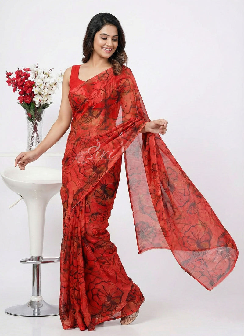 High Quality Garden Vareli Printed Nara Chiffon Saree