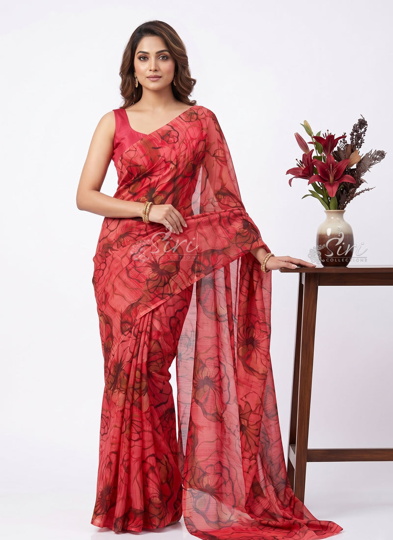 High Quality Garden Vareli Printed Nara Chiffon Saree