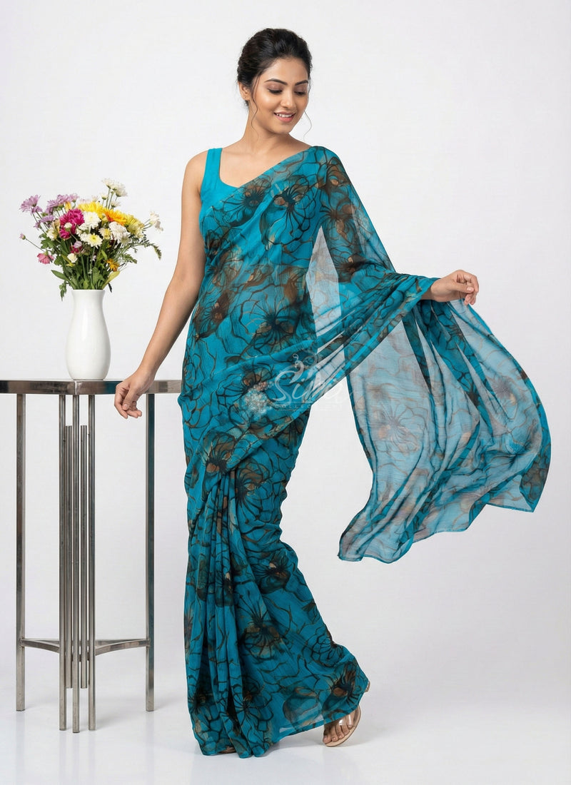 High Quality Garden Vareli Printed Nara Chiffon Saree