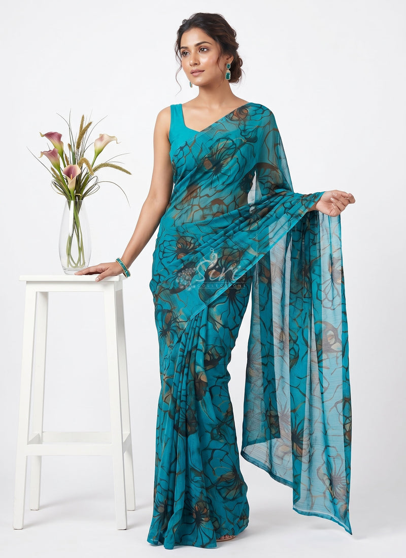 High Quality Garden Vareli Printed Nara Chiffon Saree