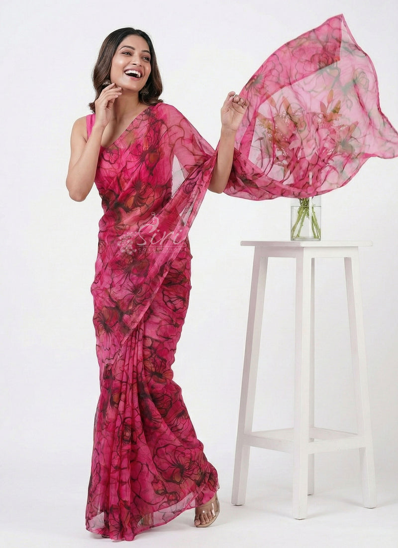 High Quality Garden Vareli Printed Nara Chiffon Saree