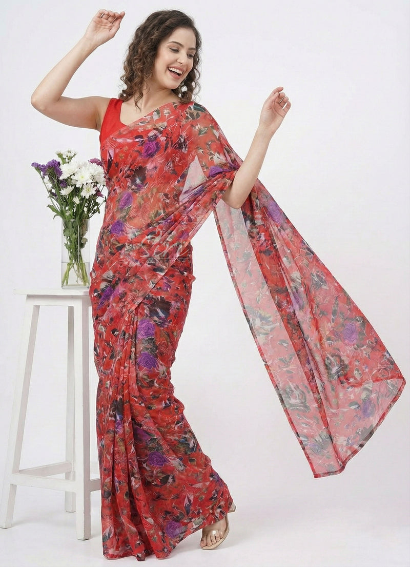 Latest Garden Vareli Printed Nara Chiffon Saree
