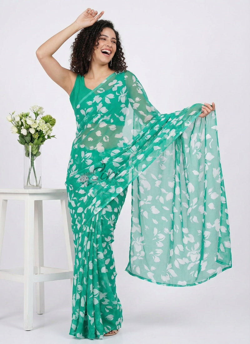 Beautiful Garden Vareli Printed Nara Chiffon Saree
