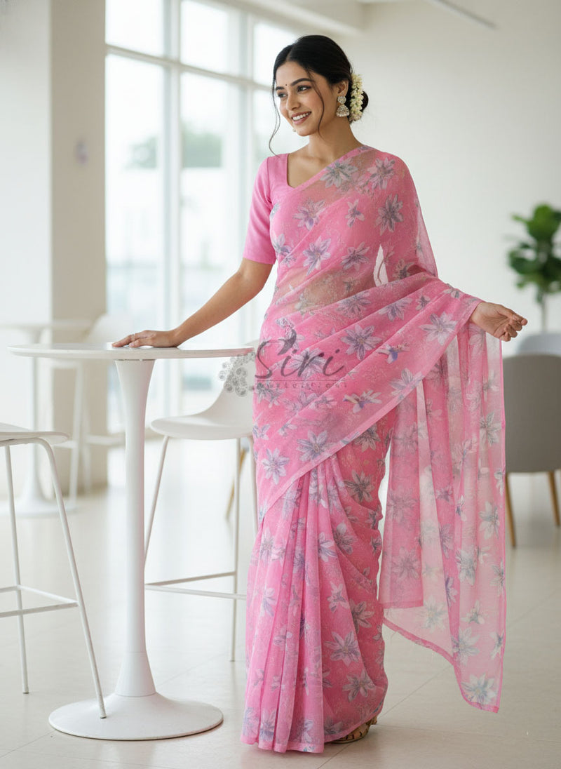 Beautiful Garden Vareli Printed Nara Chiffon Saree