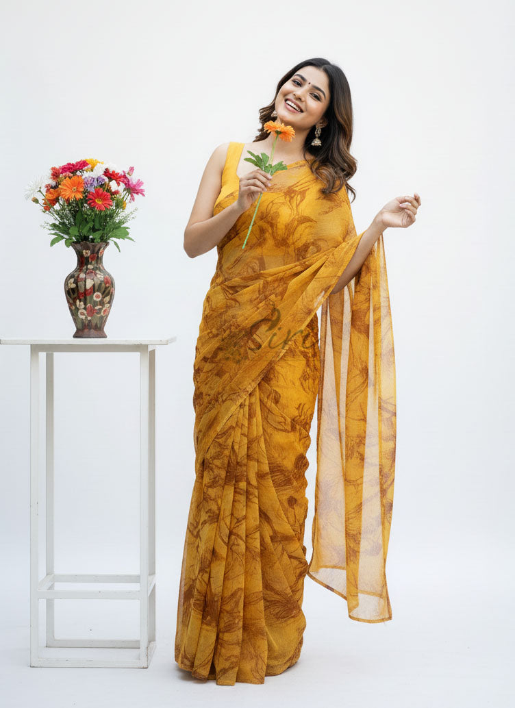 Authentic Garden Vareli Printed Nara Chiffon Saree
