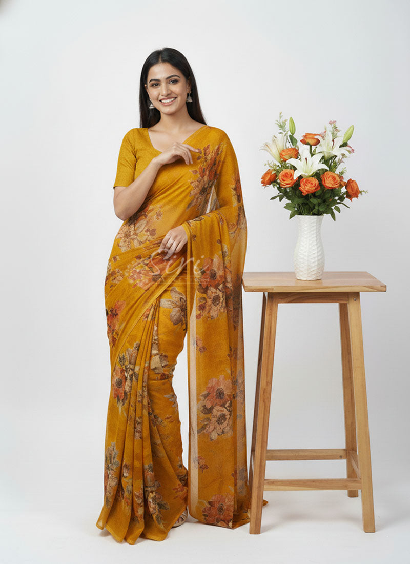 Latest Garden Vareli Printed Nara Chiffon Saree