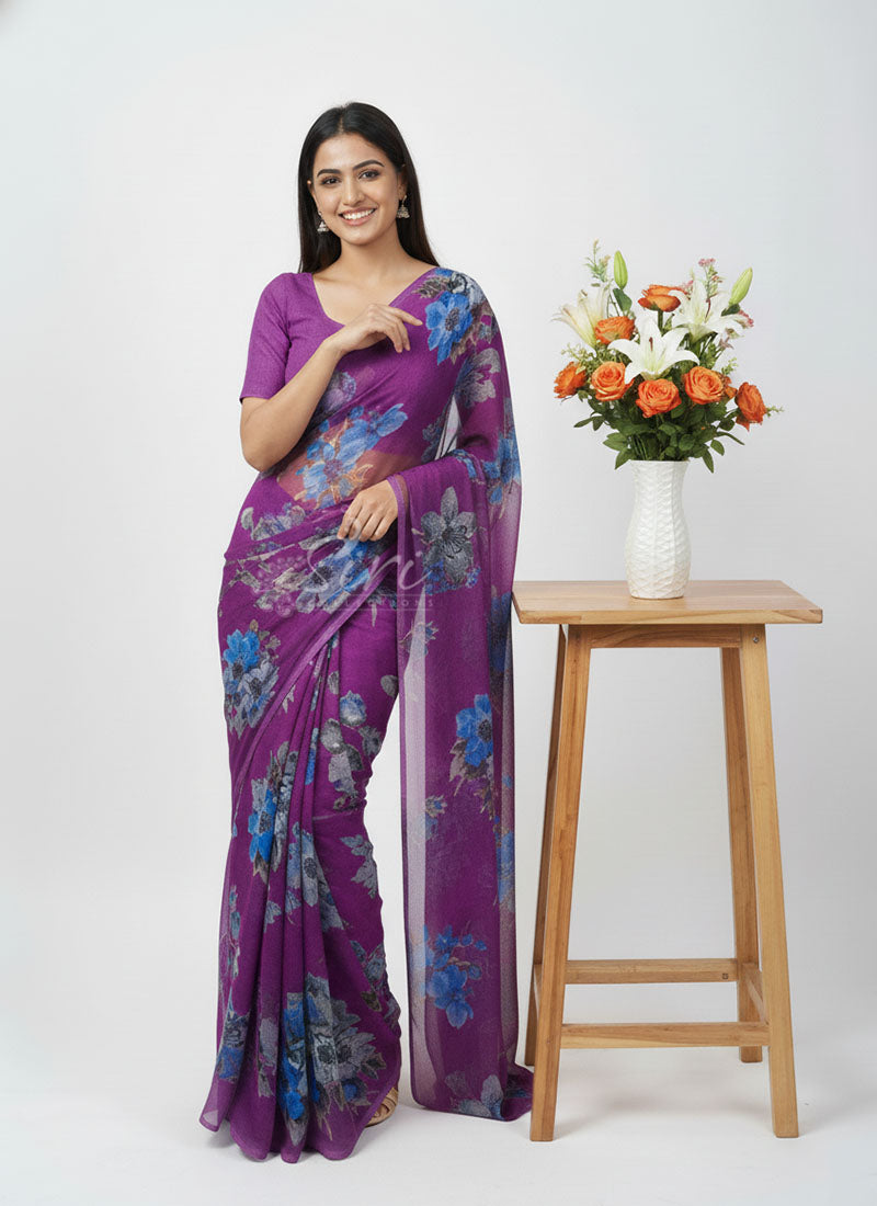 Latest Garden Vareli Printed Nara Chiffon Saree