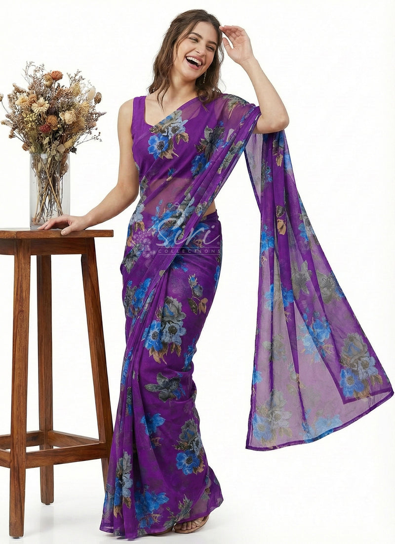 Latest Garden Vareli Printed Nara Chiffon Saree
