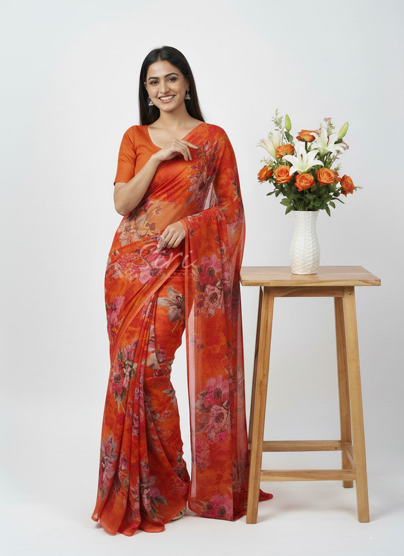 Latest Garden Vareli Printed Nara Chiffon Saree