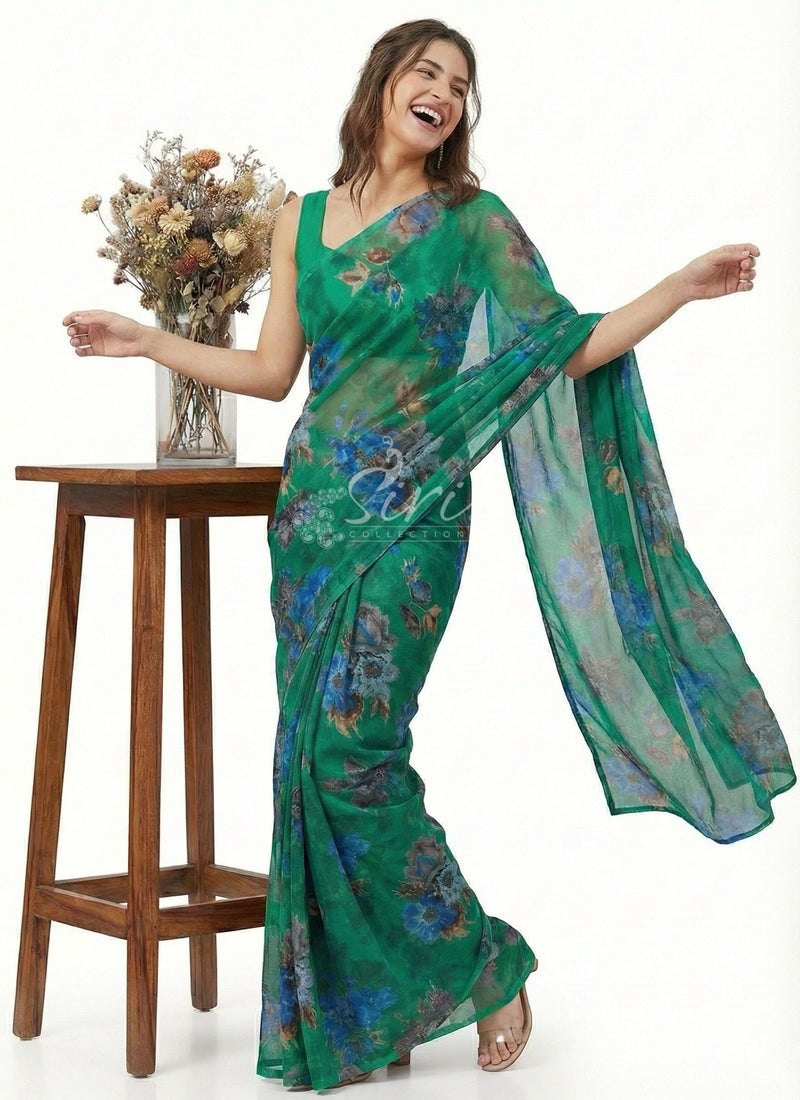 Latest Garden Vareli Printed Nara Chiffon Saree