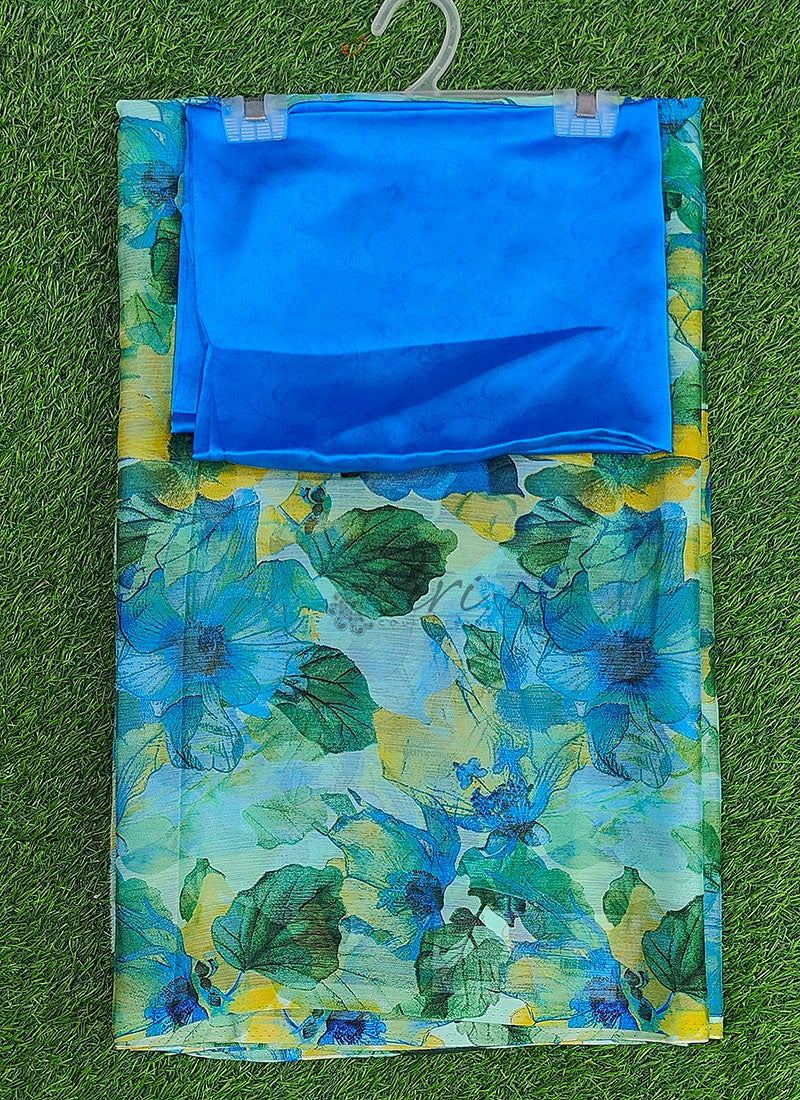 Garden Vareli Printed Nara Chiffon Saree with Blouse