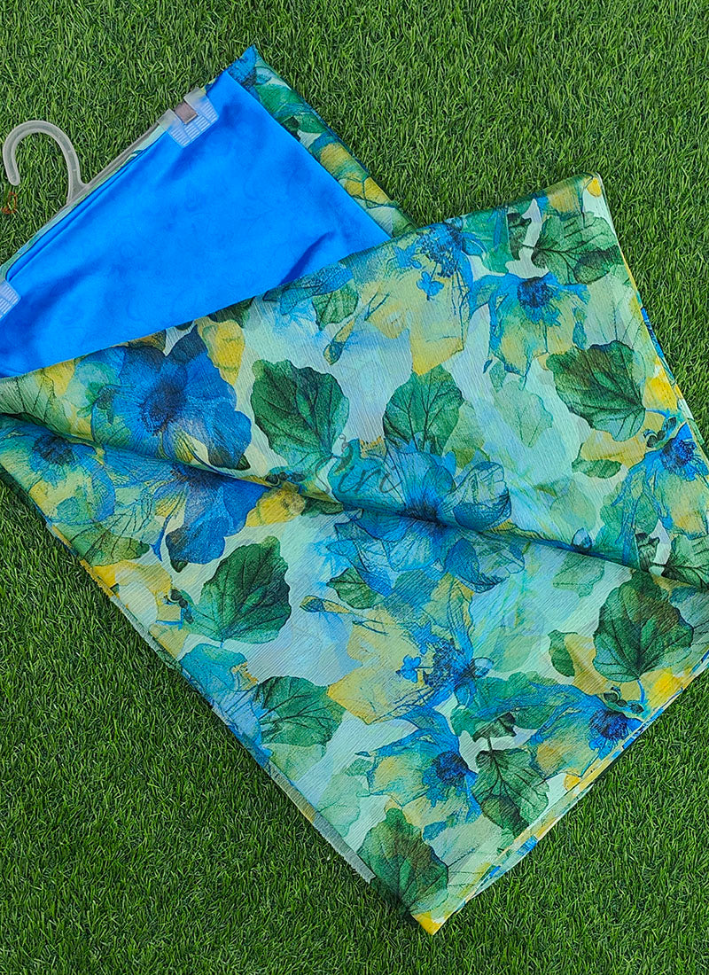 Garden Vareli Printed Nara Chiffon Saree with Blouse