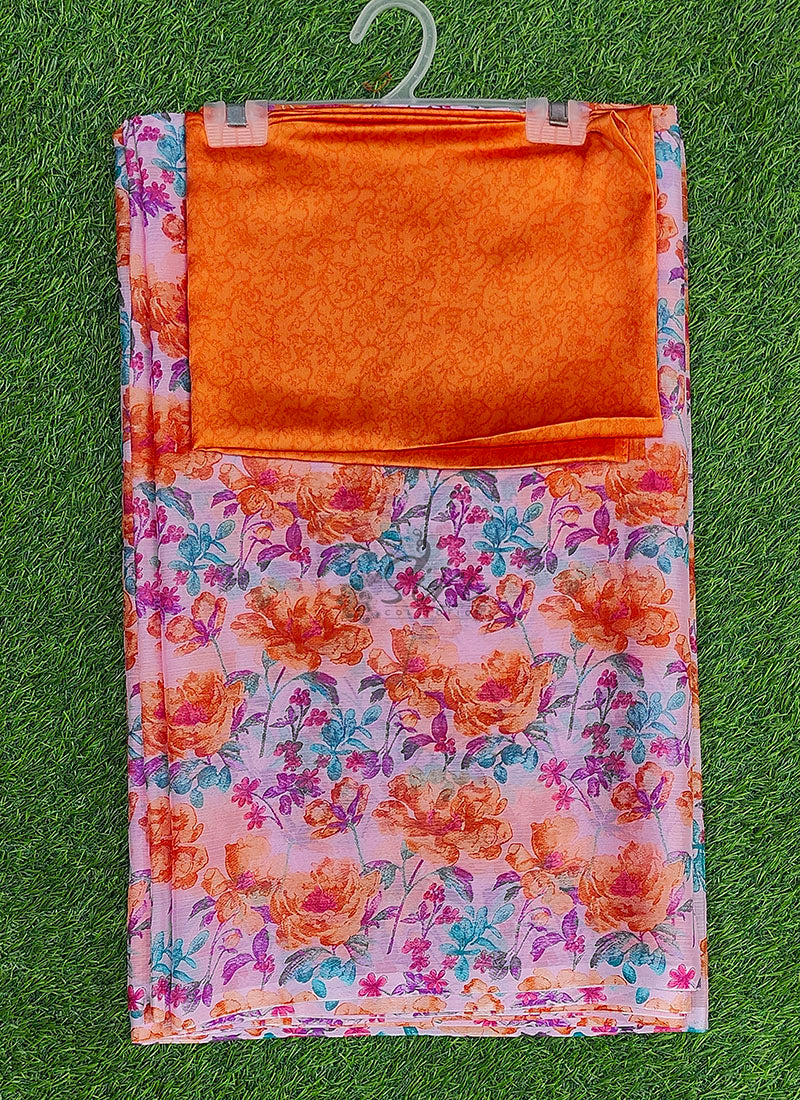 Garden Vareli Printed Nara Chiffon Saree with Blouse