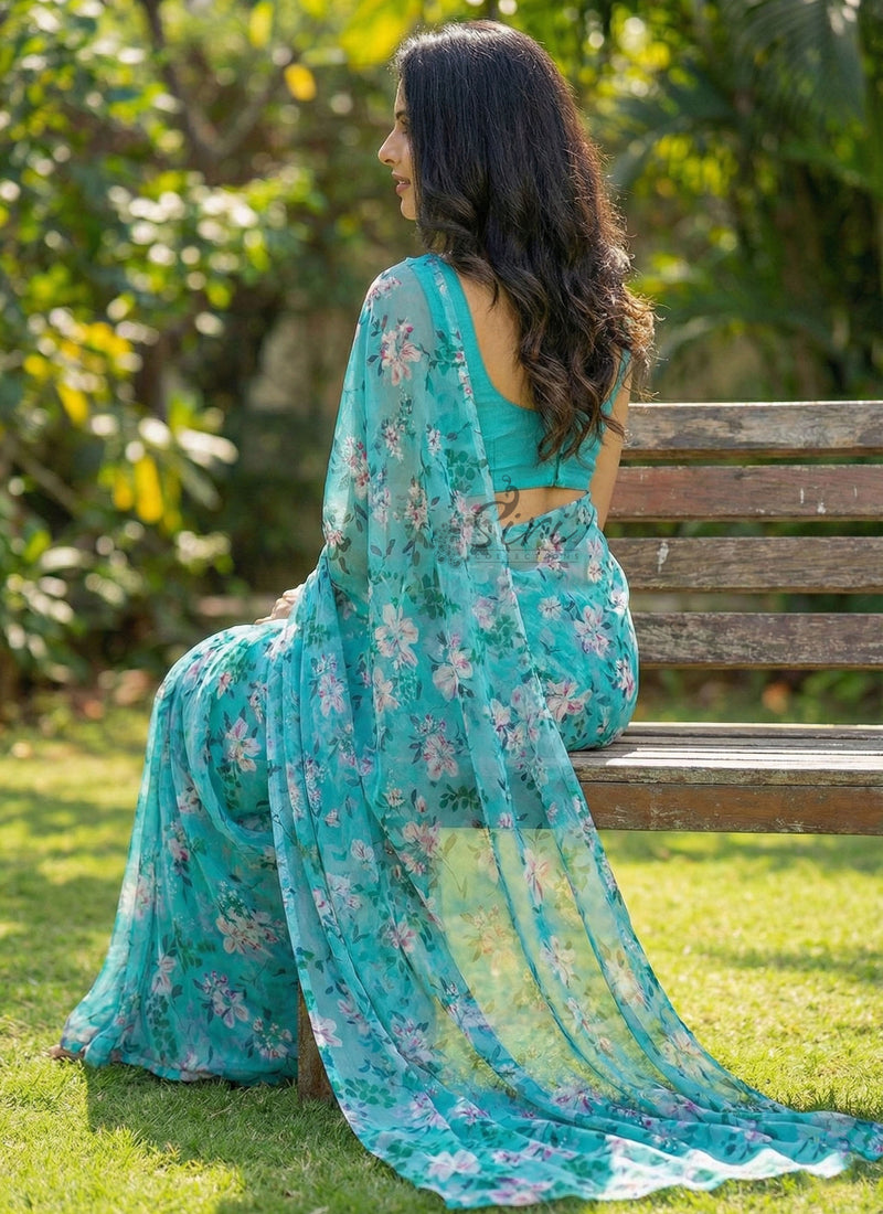 Authentic Garden Vareli Printed Nara Chiffon Saree