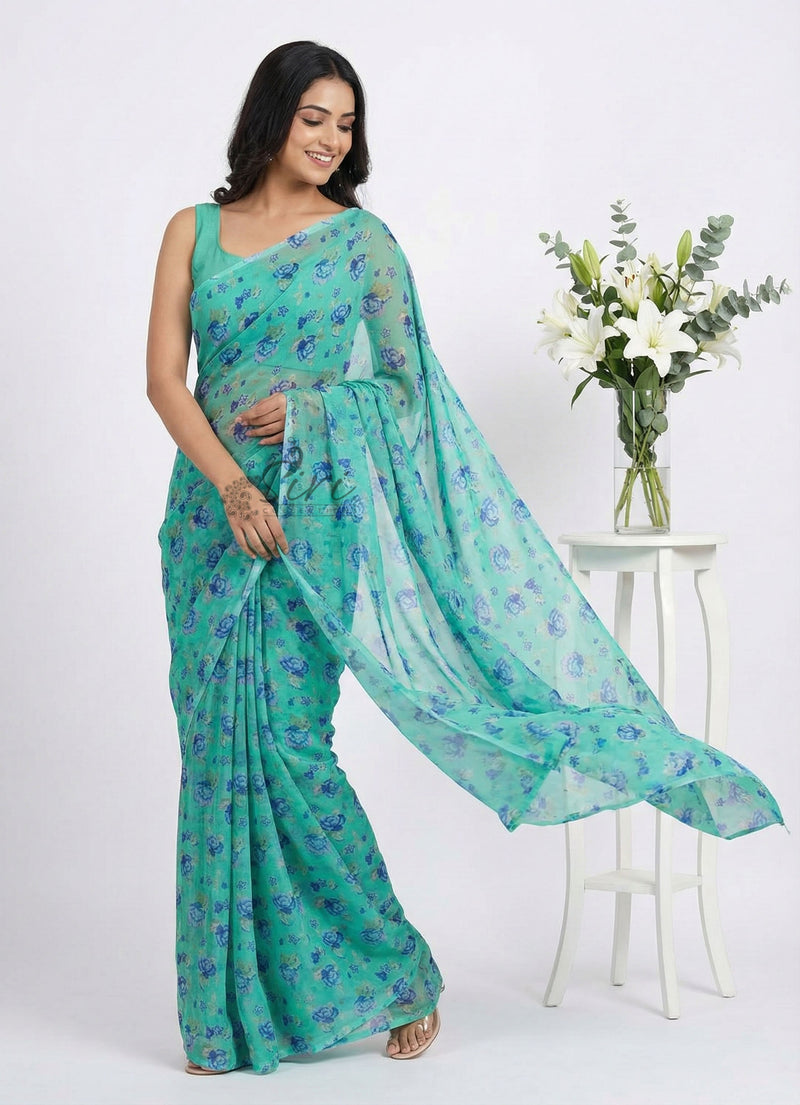Beautiful Garden Vareli Printed Nara Chiffon Saree