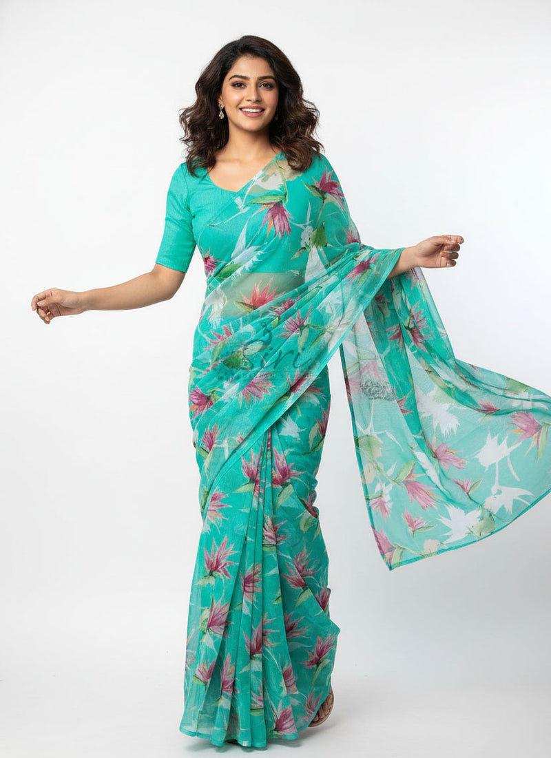 Beautiful Garden Vareli Printed Nara Chiffon Saree