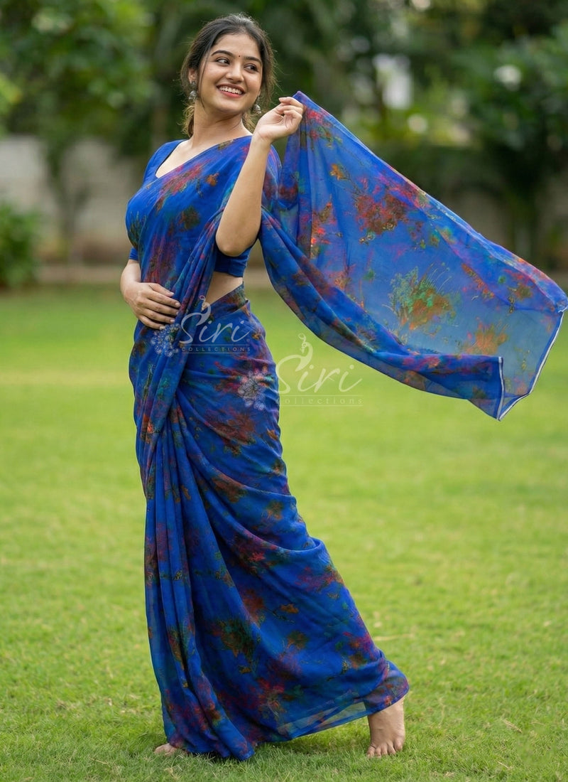 High Quality Garden Vareli Printed Nara Chiffon Saree
