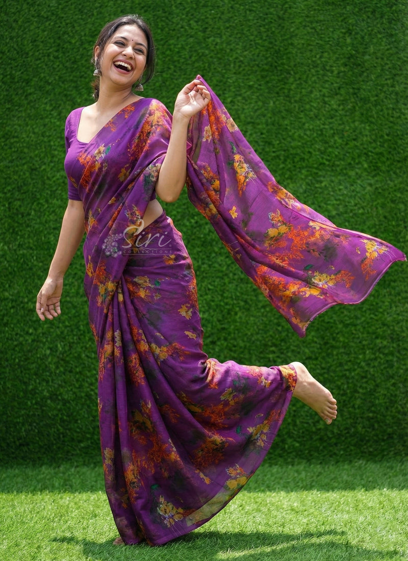 High Quality Garden Vareli Printed Nara Chiffon Saree