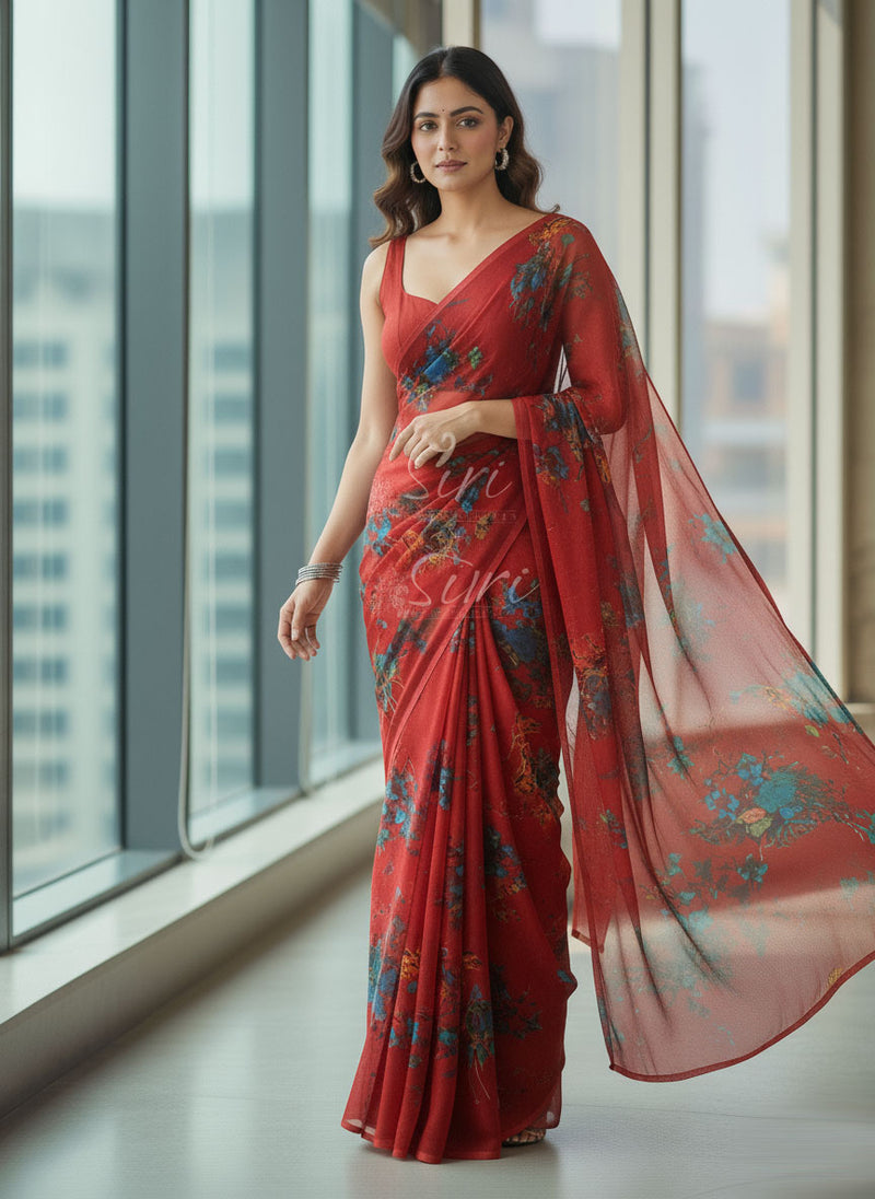 High Quality Garden Vareli Printed Nara Chiffon Saree