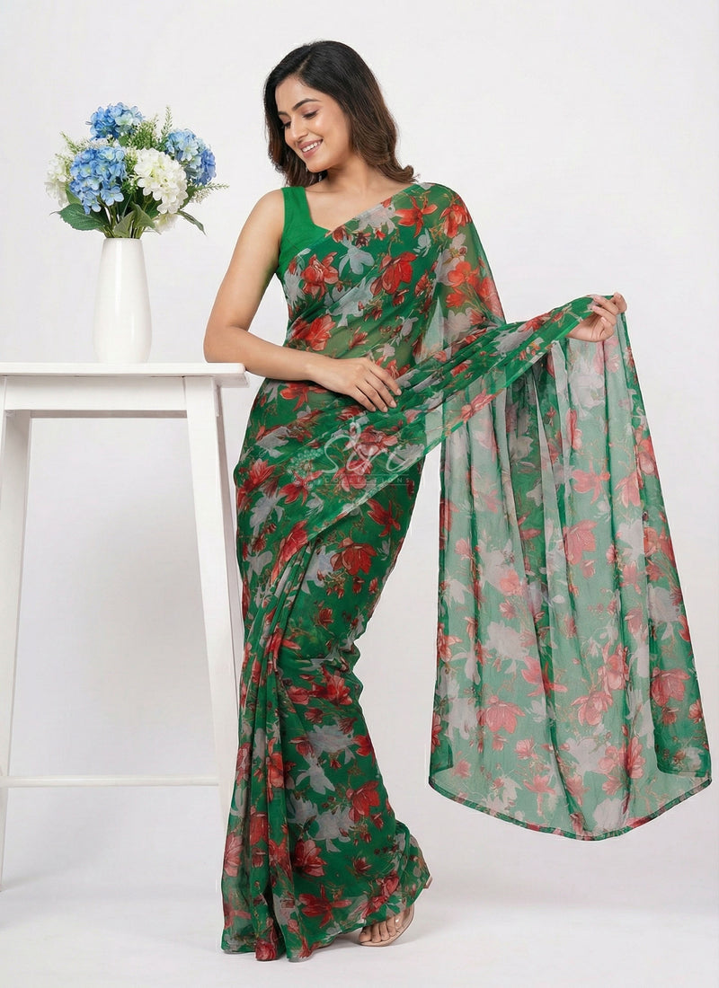 Authentic Garden Vareli Printed Nara Chiffon Saree