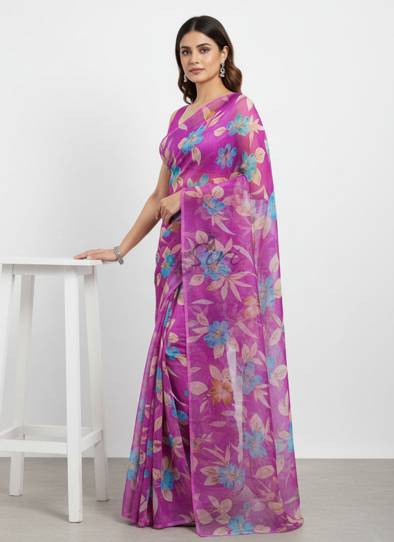 Authentic Garden Vareli Printed Nara Chiffon Saree