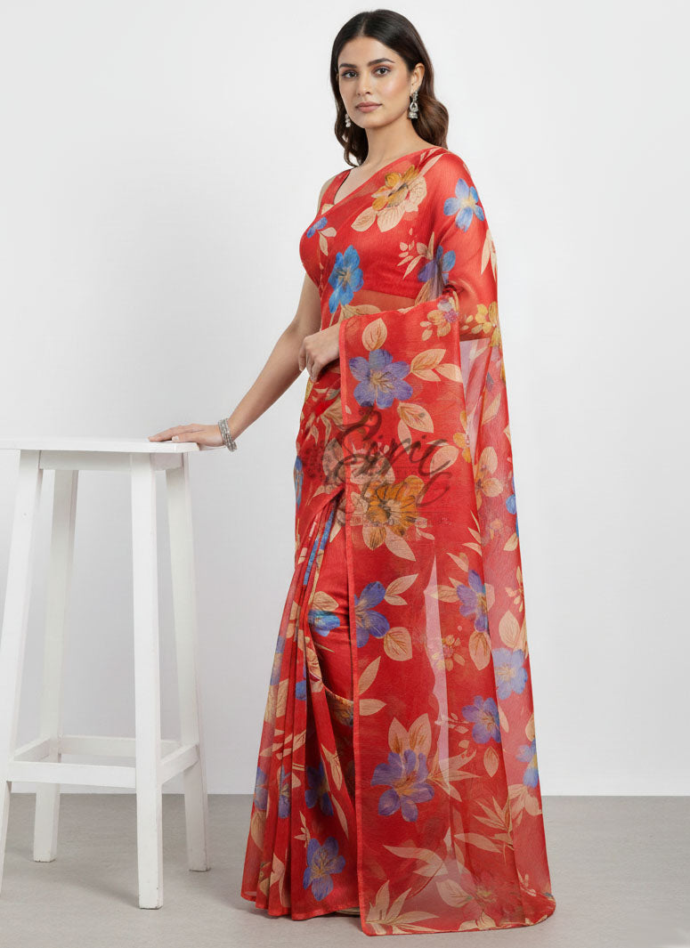 Authentic Garden Vareli Printed Nara Chiffon Saree