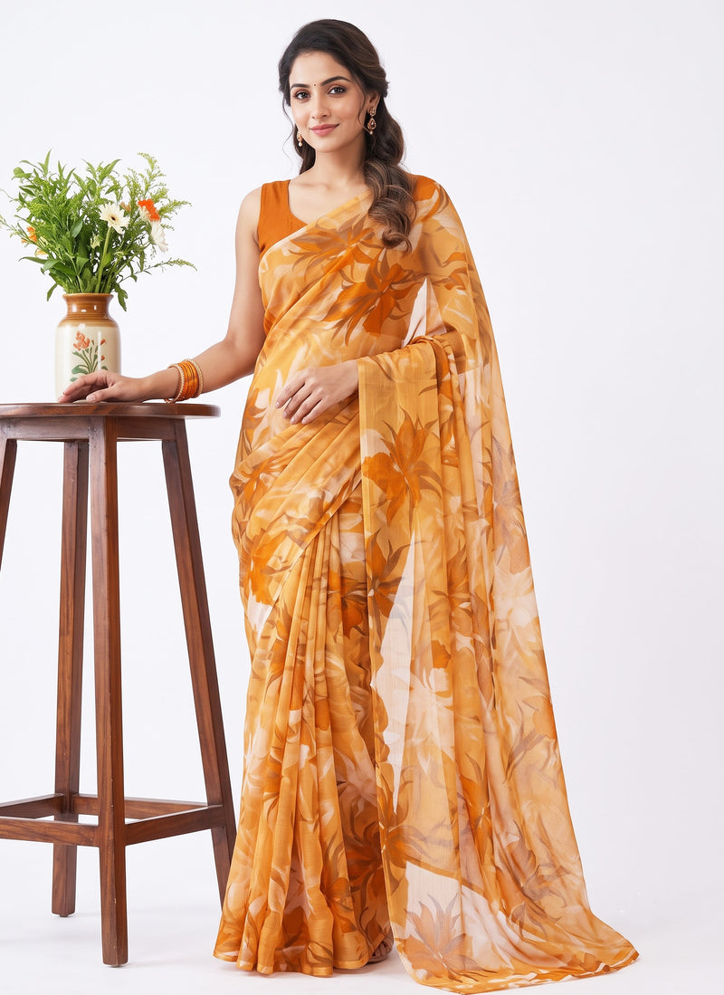 Latest Beautiful Garden Vareli Nara Chiffon Saree without Blouse