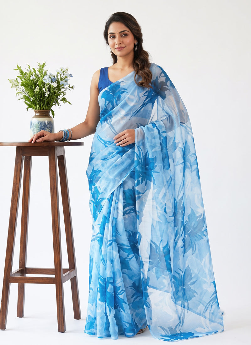 Latest Beautiful Garden Vareli Nara Chiffon Saree without Blouse