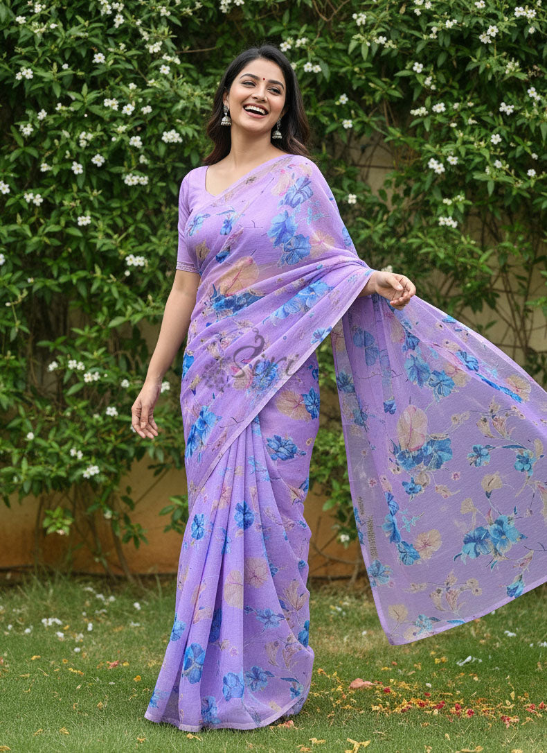 Authentic Garden Vareli Printed Nara Chiffon Saree