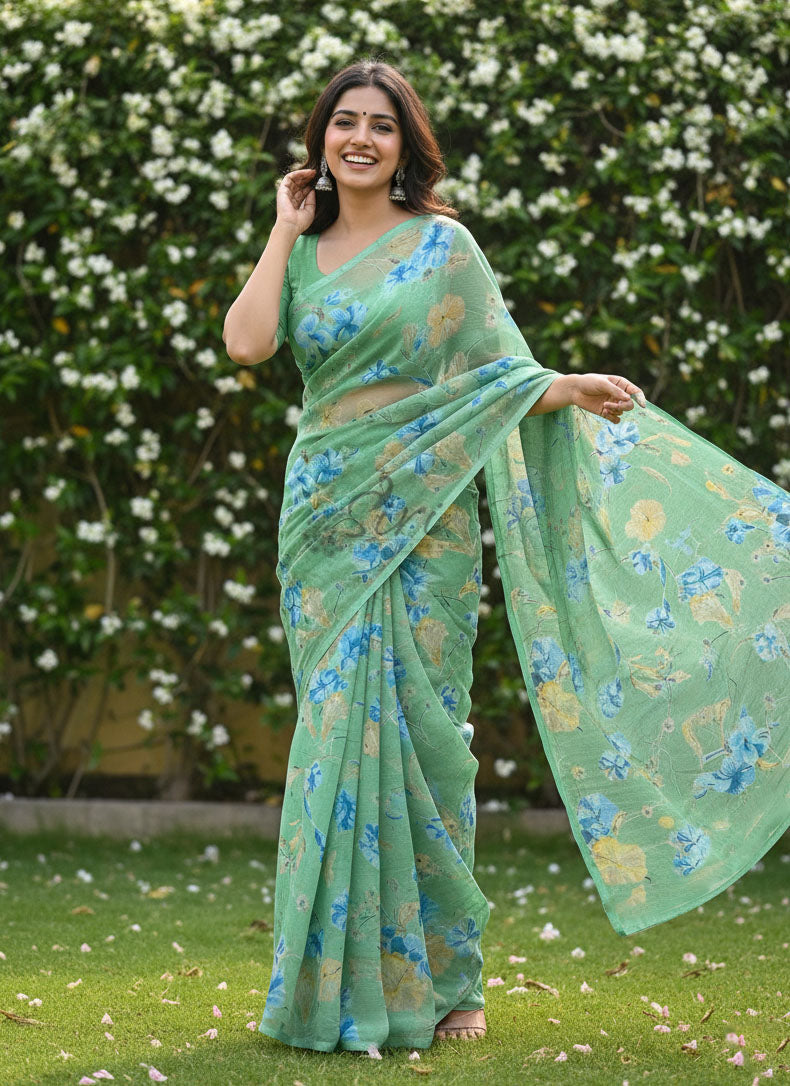 Authentic Garden Vareli Printed Nara Chiffon Saree