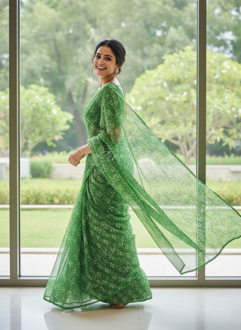 Authentic Garden Vareli Printed Nara Chiffon Saree