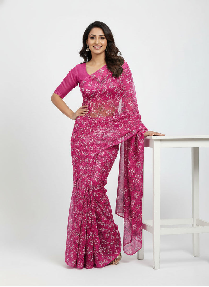 Authentic Garden Vareli Printed Nara Chiffon Saree