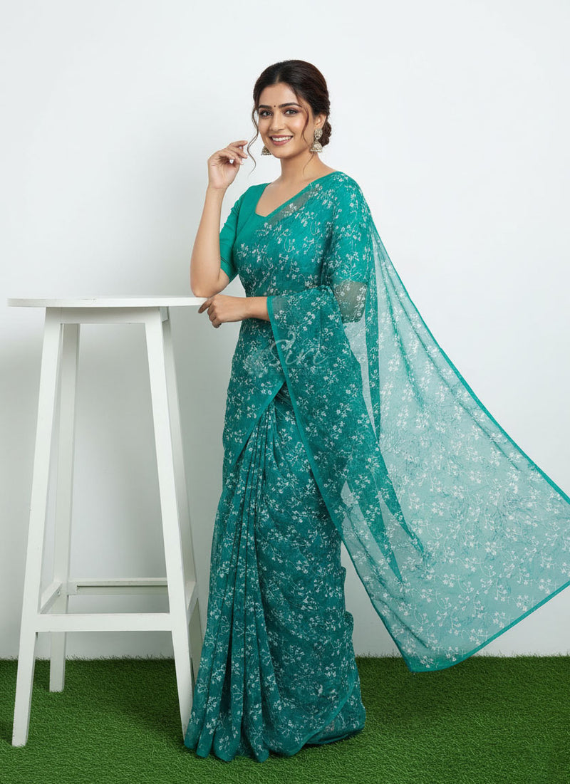 Authentic Garden Vareli Printed Nara Chiffon Saree