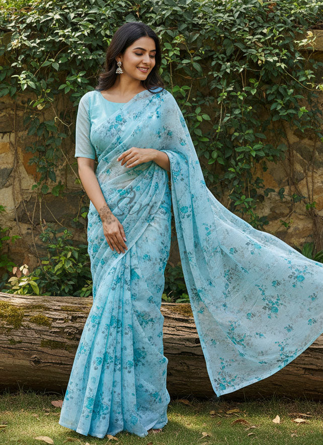 Authentic Garden Vareli Printed Nara Chiffon Saree