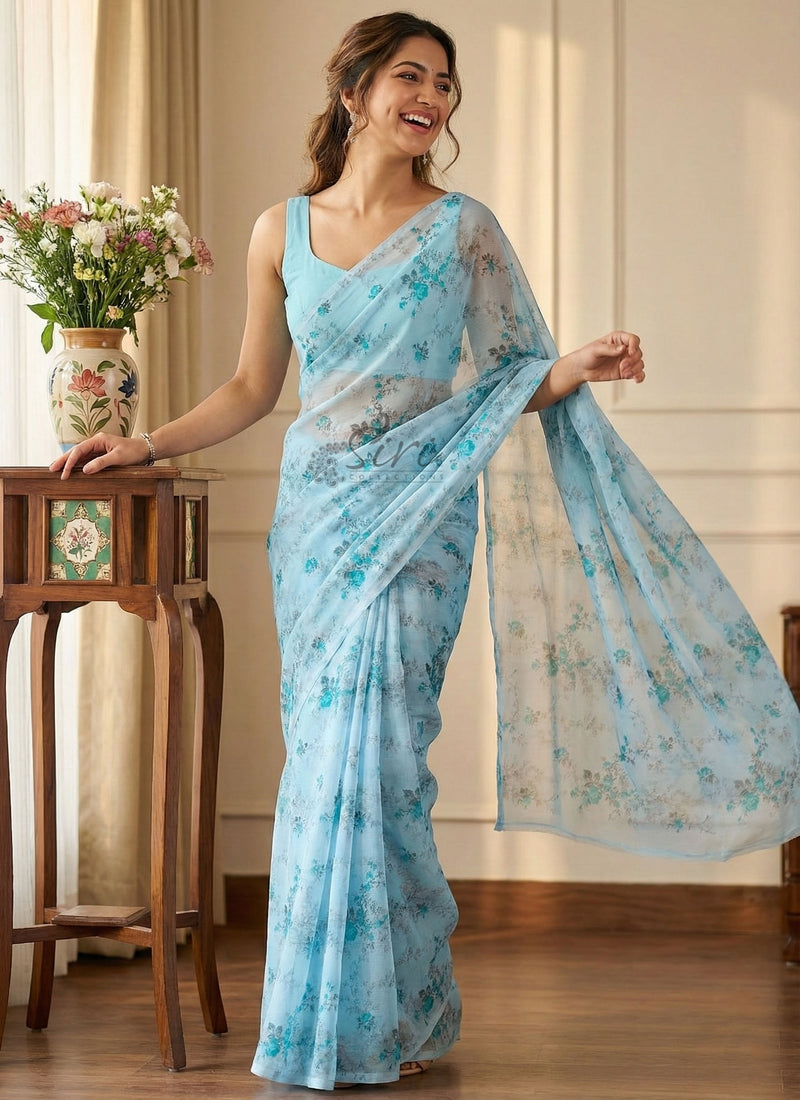 Authentic Garden Vareli Printed Nara Chiffon Saree